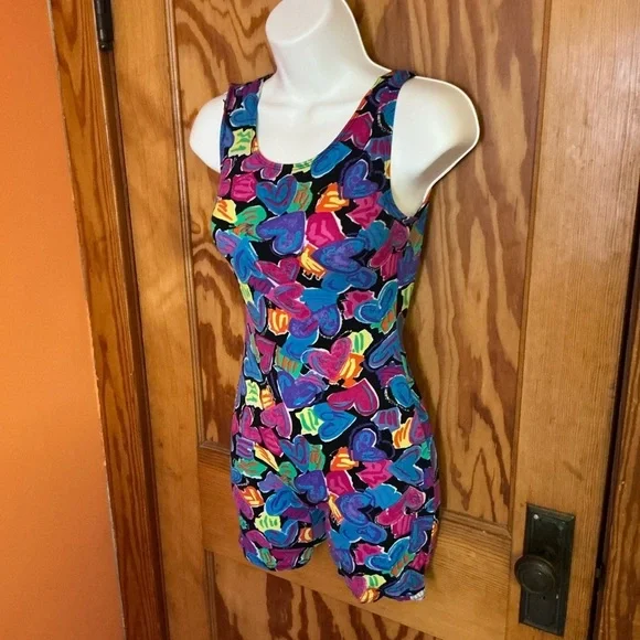 Vintage 80s bright hearts unitard - Picture 7 of 12